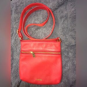Fossil Women's Mini Piper Leather Crossbody Bag Tomato Color